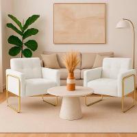 Poltrona Sala Industrial Alta Tubo Dourado Kit 2 Elisa Bouclê D03 - D'rossi Cor Off White - 1