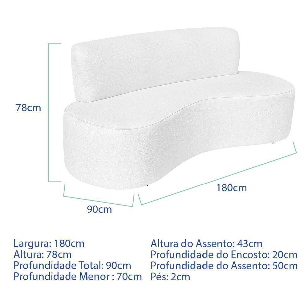 Sofá Curvo 3 Lugares Amsterdã 180cm Suede Cor Branco - 3
