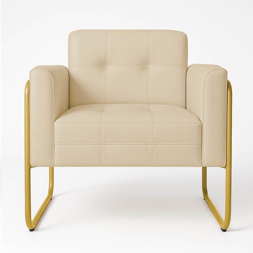 Poltrona Sala Industrial Alta Tubo Dourado Elisa Sintético D03 - D'rossi Cor Bege - 2