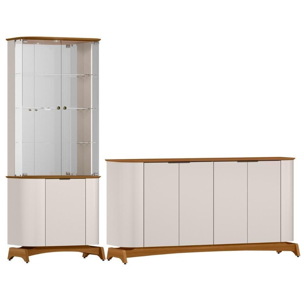 Kit Aparador Buffet Com Cristaleira Para Sala De Jantar Verbena N01 Off White Ypê - Lyam Decor - 1