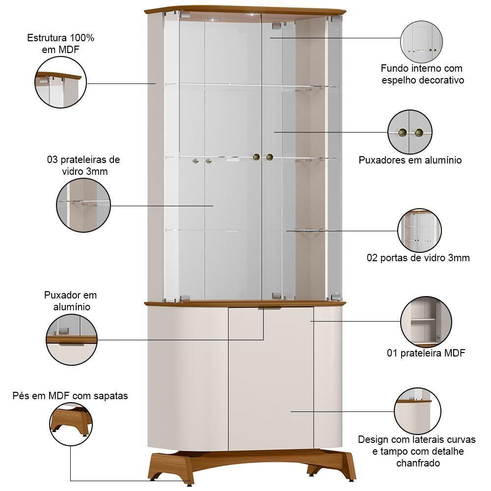Kit Aparador Buffet Com Cristaleira Para Sala De Jantar Verbena N01 Off White Ypê - Lyam Decor - 4