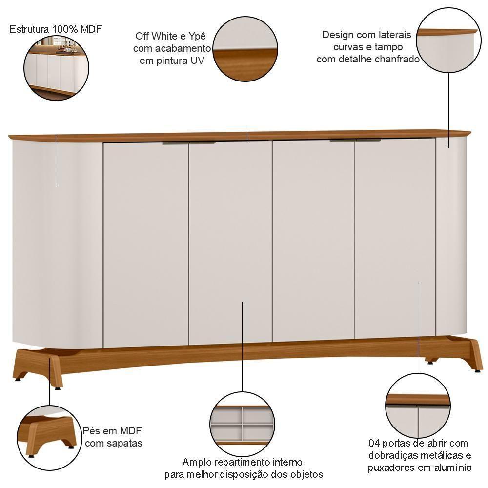 Kit Aparador Buffet Com Cristaleira Para Sala De Jantar Verbena N01 Off White Ypê - Lyam Decor - 5