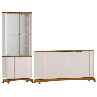 Kit Aparador Buffet Com Cristaleira Para Sala De Jantar Verbena N01 Off White Ypê - Lyam Decor