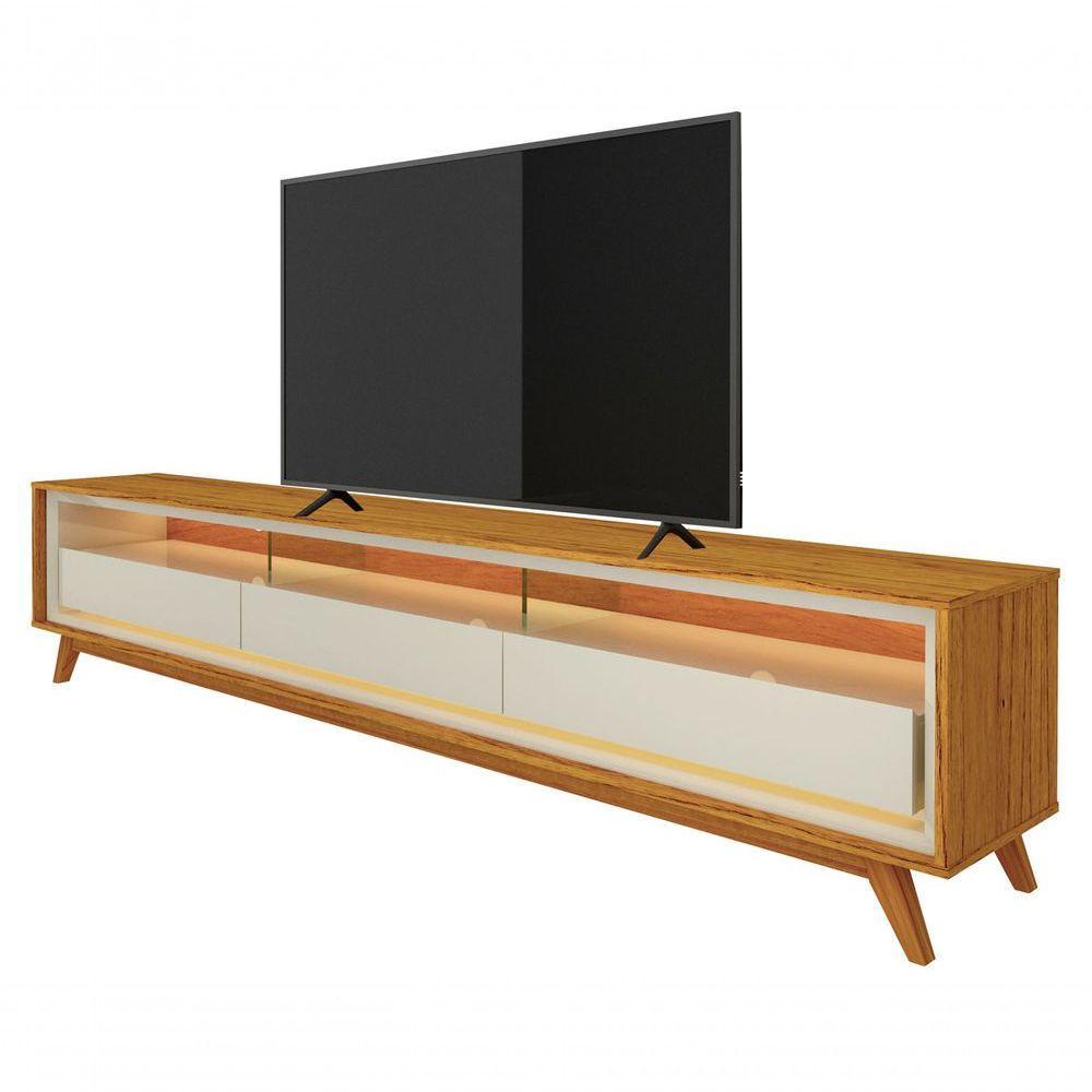 Rack Para Tv 2.2 Retrô Com Led Requinte Naturale Com Off White - Gelius Móveis - 1