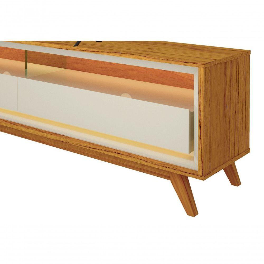 Rack Para Tv 2.2 Retrô Com Led Requinte Naturale Com Off White - Gelius Móveis - 4
