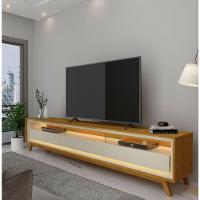 Rack Para Tv 2.2 Retrô Com Led Requinte Naturale Com Off White - Gelius Móveis - 2