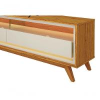 Rack Para Tv 2.2 Retrô Com Led Requinte Naturale Com Off White - Gelius Móveis
