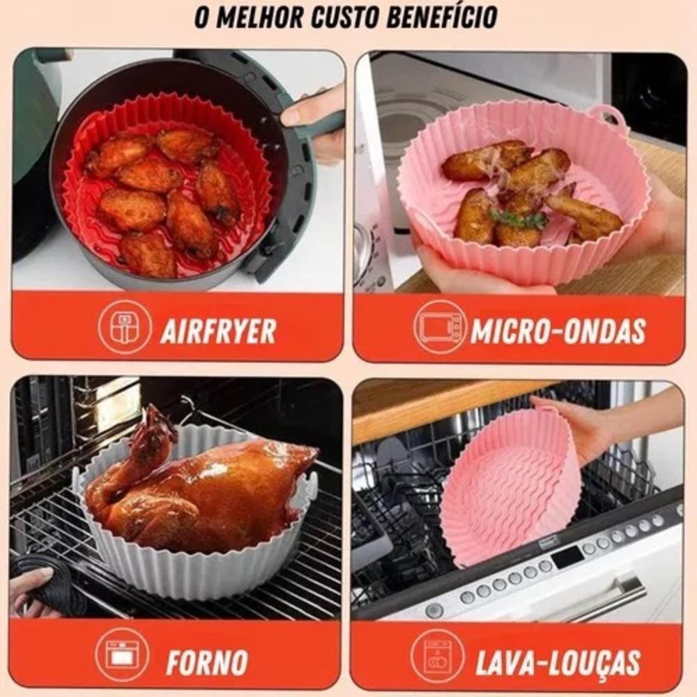 Forma Air Fryer Silicone Antiaderente Reutilizavel Assadeira Forro Forno Microondas Redonda Multiuso - 8