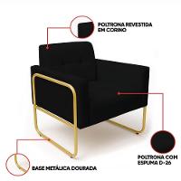 Poltrona Sala Industrial Alta Tubo Dourado Kit 2 Elisa Sintético D03 - D'rossi Cor Preto - 3