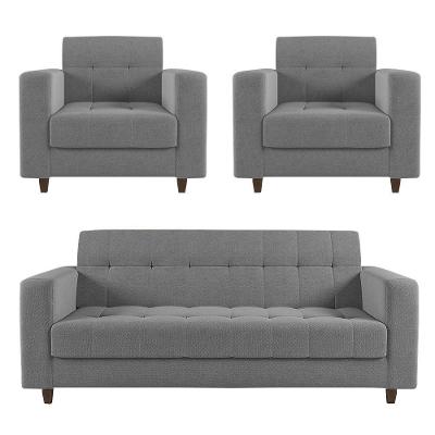 Sofá 2 Lugares E 2 Poltronas Pé Madeira Tabaco Arezo Linho D01 - D'rossi Cor A26 Grafite