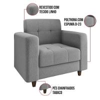 Sofá 2 Lugares E 2 Poltronas Pé Madeira Tabaco Arezo Linho D01 - D'rossi Cor A26 Grafite - 2