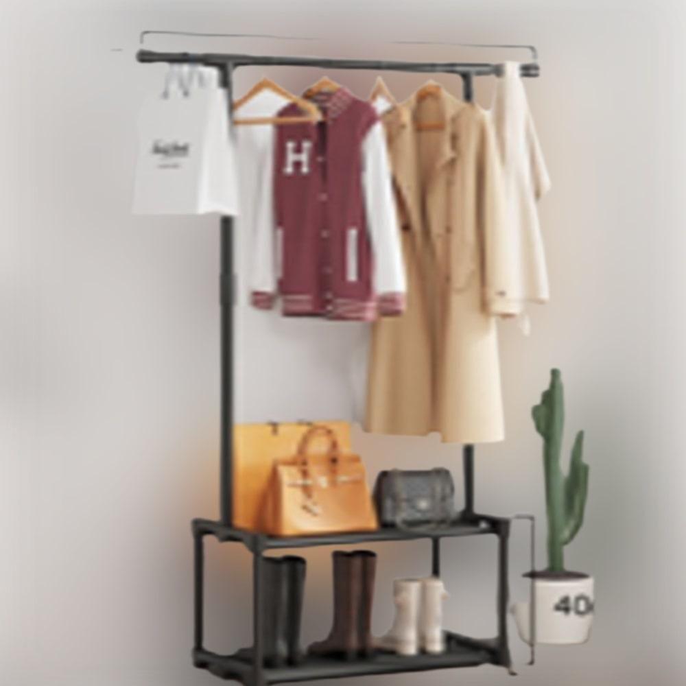 Cabideiro Arara De Roupa 2 Prateleiras Sapateira Organizador Varal Guarda Roupa Loja Quarto Luxo - 2