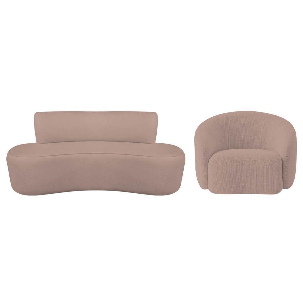 Kit Recamier Curvo Amsterdã 120cm E Poltrona Amore Luxo Linho Cor Rosê - 2