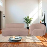 Kit Recamier Curvo Amsterdã 120cm E Poltrona Amore Luxo Linho Cor Rosê - 1