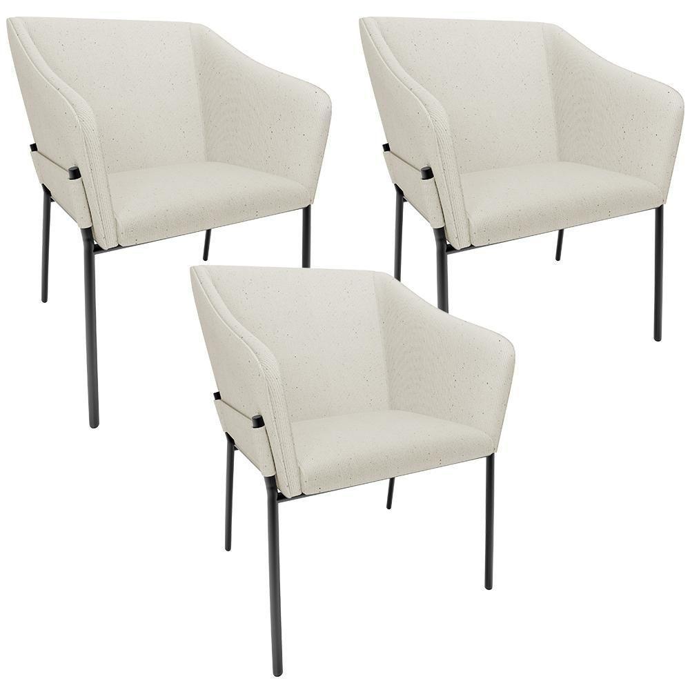 Kit 3 Cadeiras Para Sala De Jantar Estar Living Olívia L02 Linho Champagne - Lyam Decor - 1