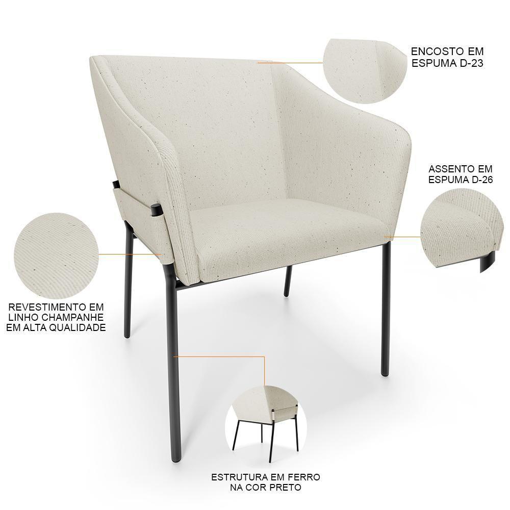 Kit 3 Cadeiras Para Sala De Jantar Estar Living Olívia L02 Linho Champagne - Lyam Decor - 4