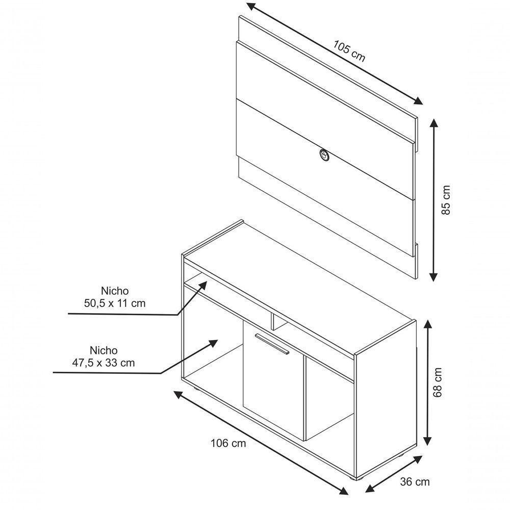 Rack Com Painel Show Freijó Com Off White - Notável - 5