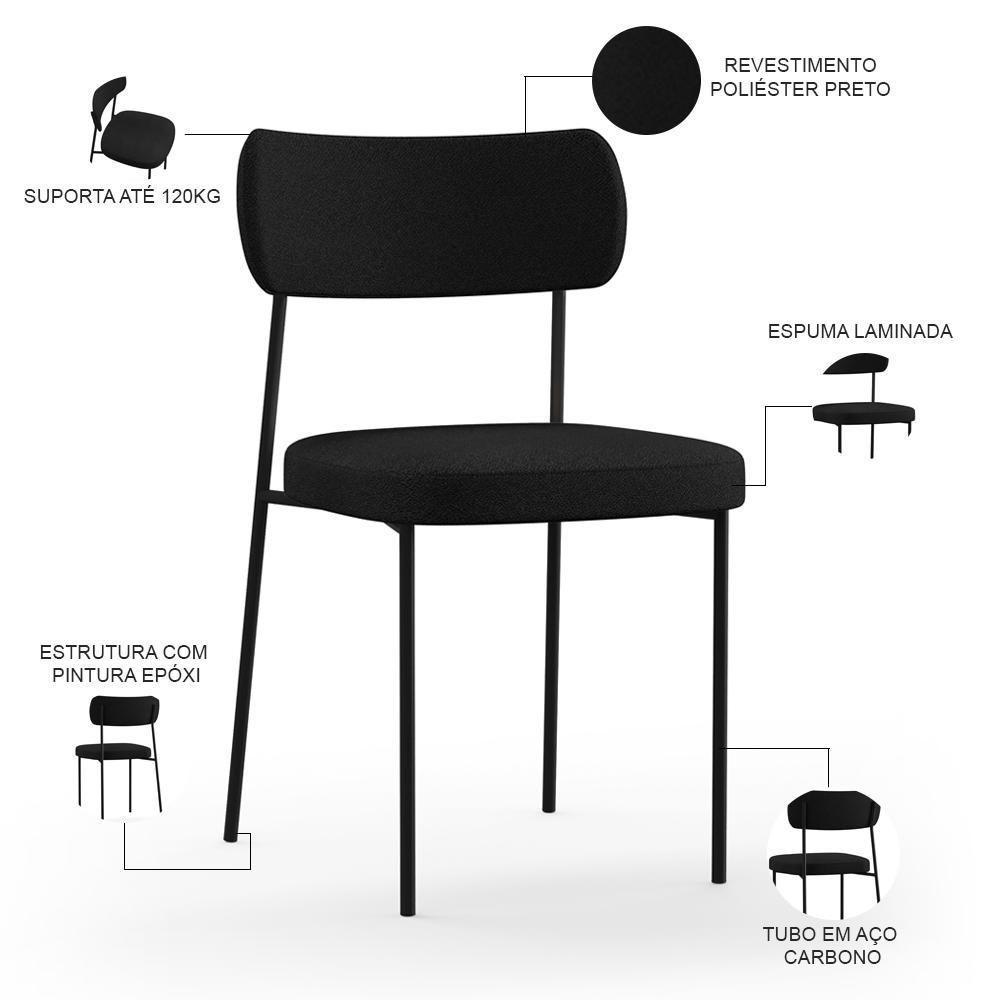 Kit 08 Cadeiras Decorativas Estofadas Para Sala De Jantar Melina L02 Poliéster Preto - Lyam - 6