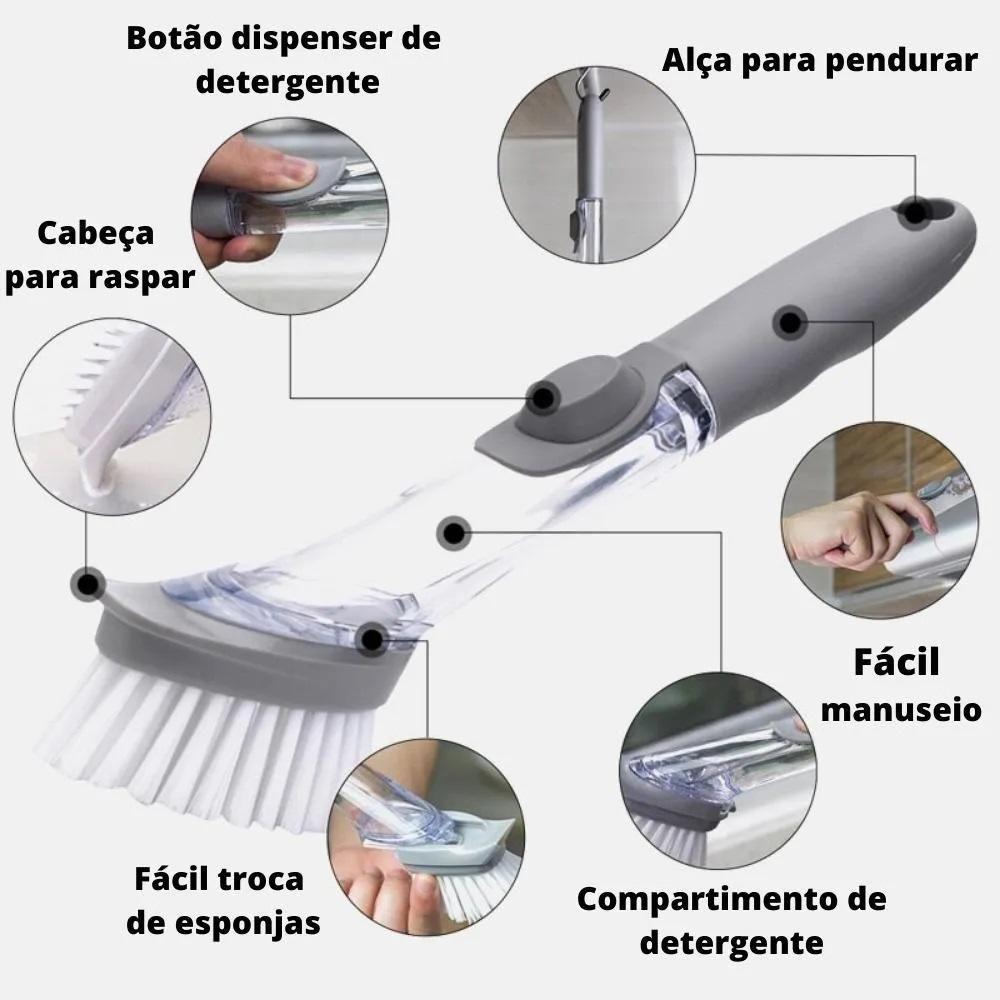 Escova Limpeza Lava Louça Automática Dispenser Detergente 4 Em 1 Multifuncional Raspa Esponja Grelha Churrasqueira Banhe - 5