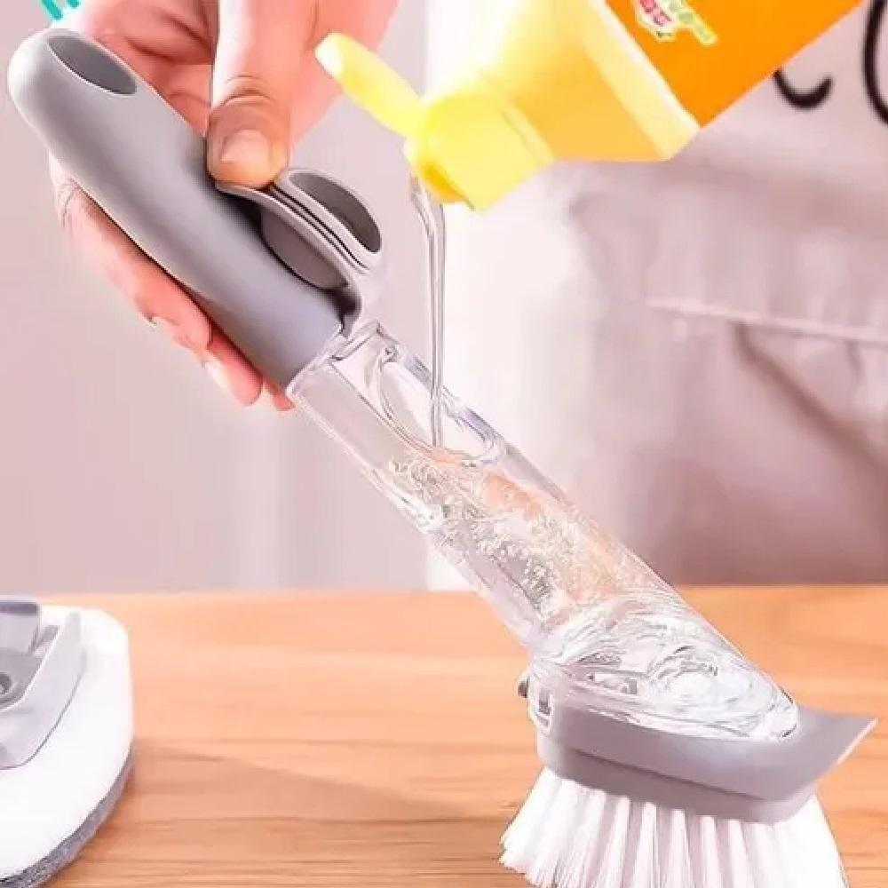 Escova Limpeza Lava Louça Automática Dispenser Detergente 4 Em 1 Multifuncional Raspa Esponja Grelha Churrasqueira Banhe - 7