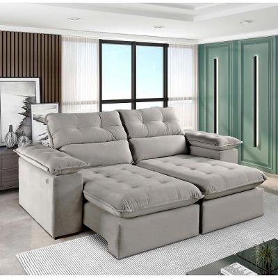 Sofá Retrátil E Reclinável Texas 1,94m Veludo Cor Cinza 2107 Usb Com Kit Usb