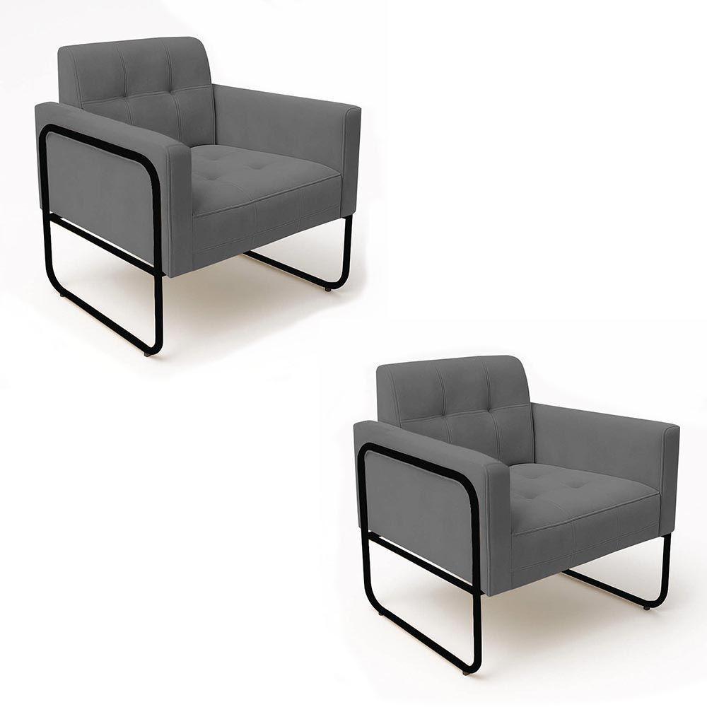 Poltrona Sala Industrial Alta Tubo Preto Kit 2 Elisa Suede Grafite D03 - D'rossi - 2
