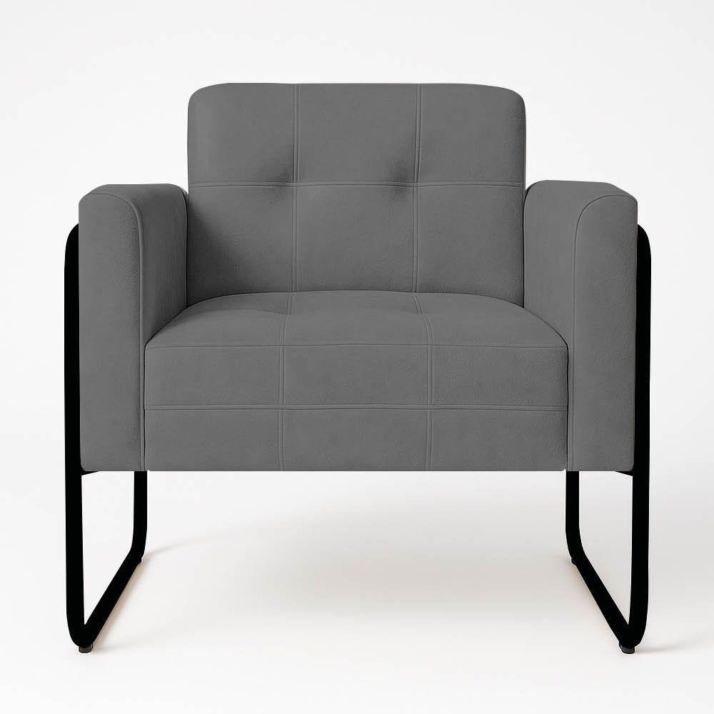 Poltrona Sala Industrial Alta Tubo Preto Kit 2 Elisa Suede Grafite D03 - D'rossi - 6