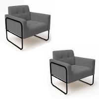 Poltrona Sala Industrial Alta Tubo Preto Kit 2 Elisa Suede Grafite D03 - D'rossi - 2