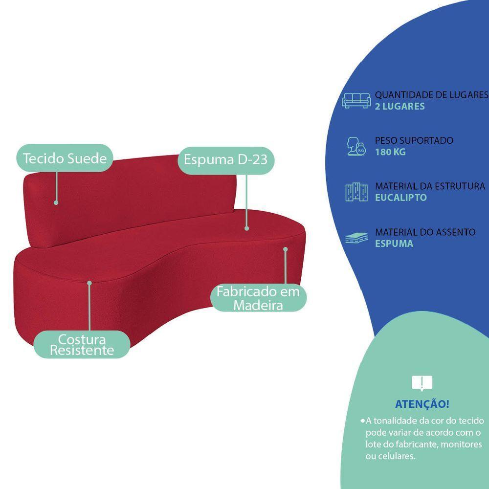 Sofá Curvo 2 Lugares Amsterdã 140cm Suede Cor Vermelho - 6