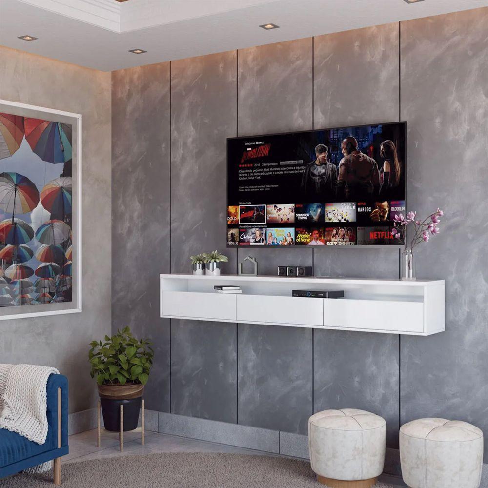 Rack Suspenso Pequeno De Parede Ou Painel Para Sala De Tv Ou Quarto Life 1.12 - Branco - Moveisaqui - 2