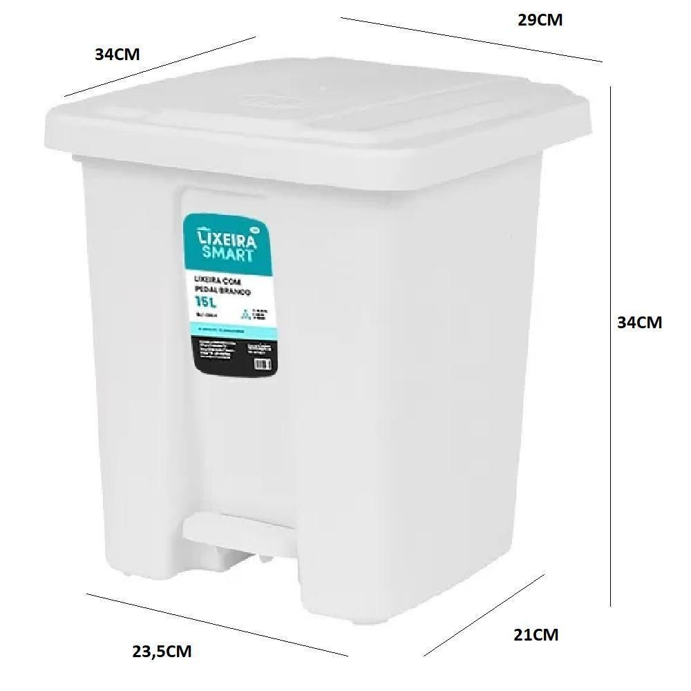 Lixeira Pedal 15 Litros Grande Cesto De Lixo Casa Banheiro Cozinha Comercio Coleta Seletiva Reforcada Plastico - 5