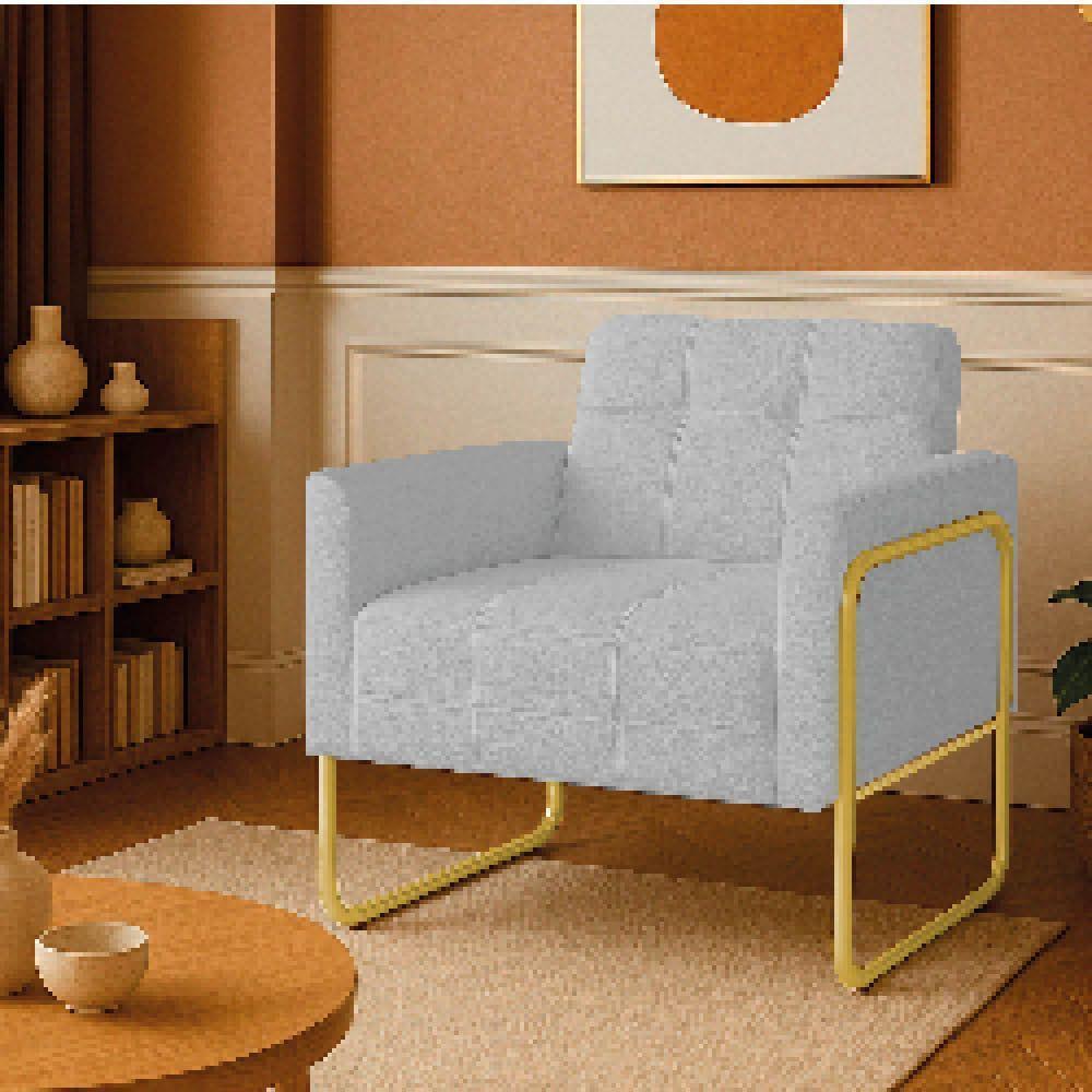 Poltrona Sala Industrial Alta Tubo Dourado Elisa Bouclê Cinza D03 - D'rossi - 1