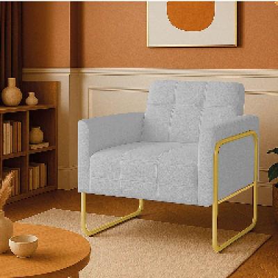 Poltrona Sala Industrial Alta Tubo Dourado Elisa Bouclê Cinza D03 - D'rossi