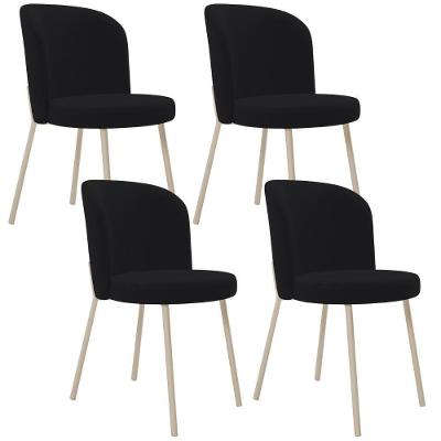 Kit 04 Cadeiras Para Sala De Jantar Cozinha Estofada Gavi Arena L02 Suede Preto - Lyam Decor