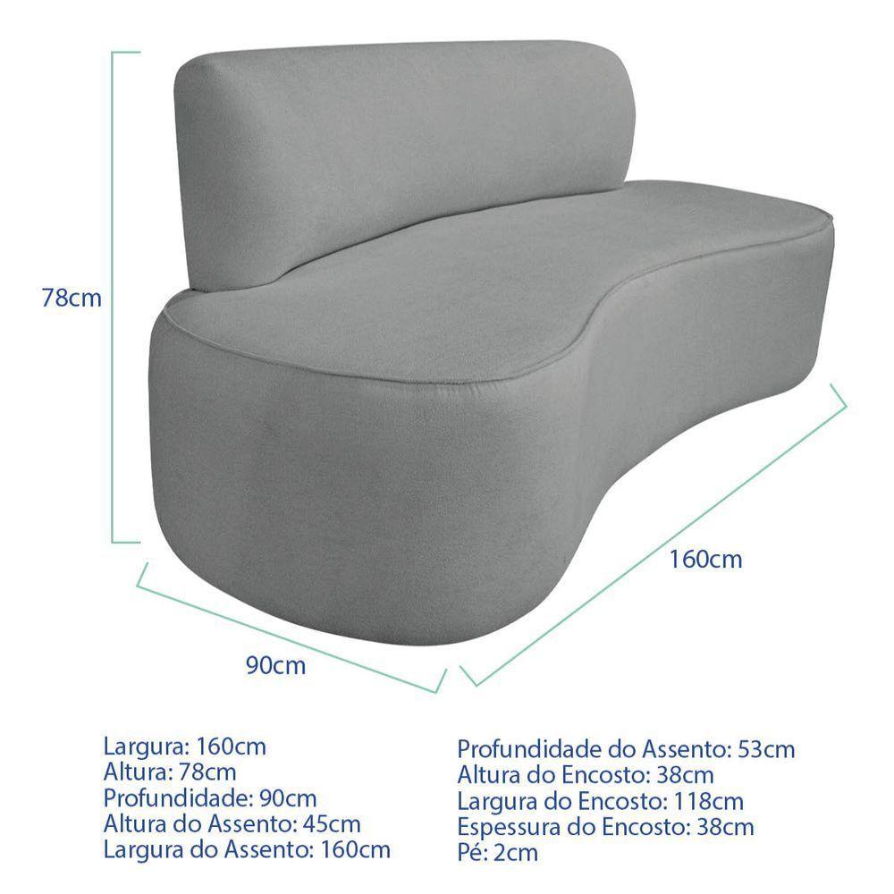 Kit Recamier Curvo Amsterdã 160cm E 2 Poltronas Amore Luxo Bouclé Cor Cinza - 3