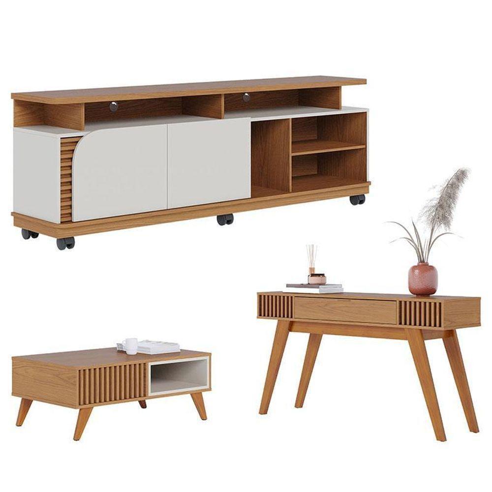 Rack Bancada Jurerê 1.8 Com Mesa De Centro Jeri Freijó Off White Matte E Aparador Riviera Freijó – Colibri - 1