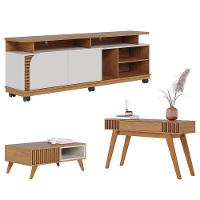 Rack Bancada Jurerê 1.8 Com Mesa De Centro Jeri Freijó Off White Matte E Aparador Riviera Freijó – Colibri - 1