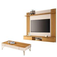 Painel Para Tv Suspenso Solus E Mesa De Centro Cadenza Cinamomo Off White - Hb Móveis - 1