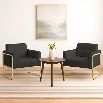 Poltrona Sala Industrial Alta Tubo Dourado Kit 2 Elisa Sintético D03 - D'rossi Cor Grafite