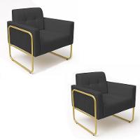 Poltrona Sala Industrial Alta Tubo Dourado Kit 2 Elisa Sintético D03 - D'rossi Cor Grafite - 5