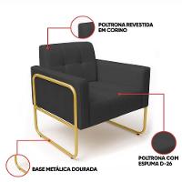 Poltrona Sala Industrial Alta Tubo Dourado Kit 2 Elisa Sintético D03 - D'rossi Cor Grafite - 6