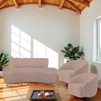 Kit Recamier Curvo Amsterdã 140cm E 2 Poltronas Amore Luxo Linho Cor Rosê