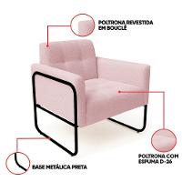 Poltrona Sala Industrial Alta Tubo Preto Kit 2 Elisa Bouclê D03 - D'rossi Cor Rose - 3