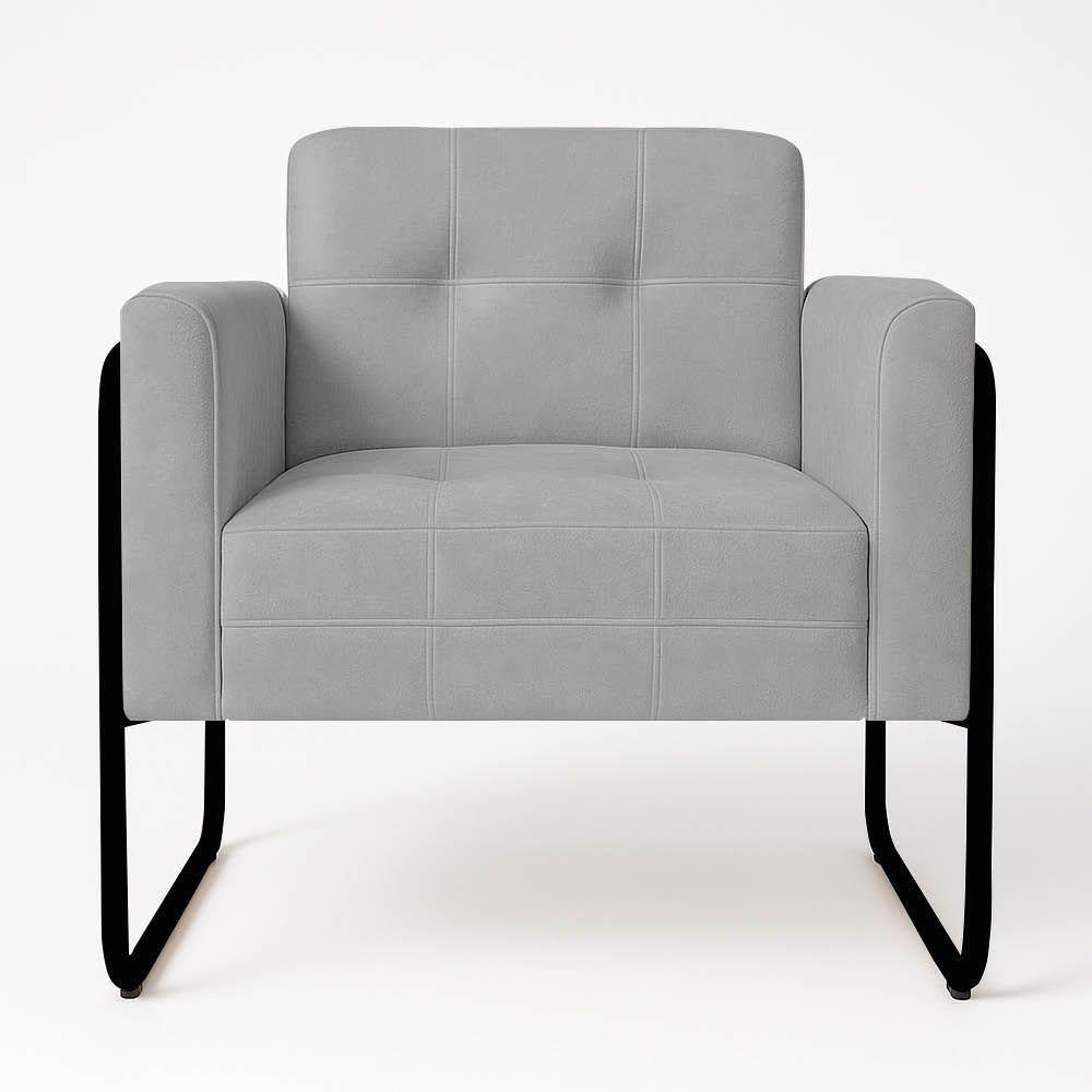 Poltrona Sala Industrial Alta Tubo Preto Kit 2 Elisa Suede Cinza D03 - D'rossi - 3