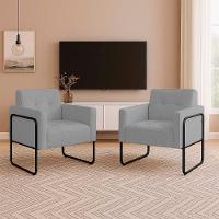 Poltrona Sala Industrial Alta Tubo Preto Kit 2 Elisa Suede Cinza D03 - D'rossi - 1