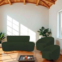 Kit Recamier Curvo Amsterdã 140cm E 2 Poltronas Amore Luxo Linho Cor Verde - 1