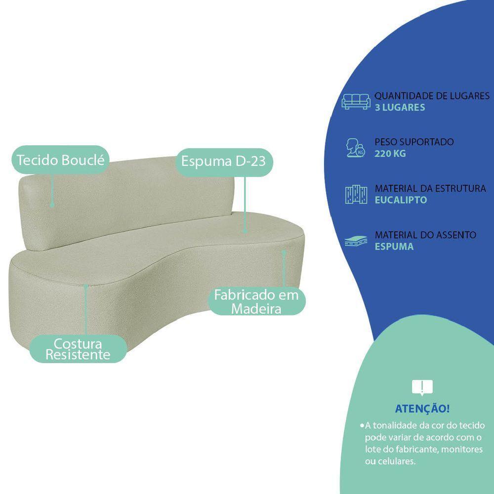 Sofá Curvo 2 Lugares Amsterdã 160cm Bouclé Cor Verde Oliva - 3