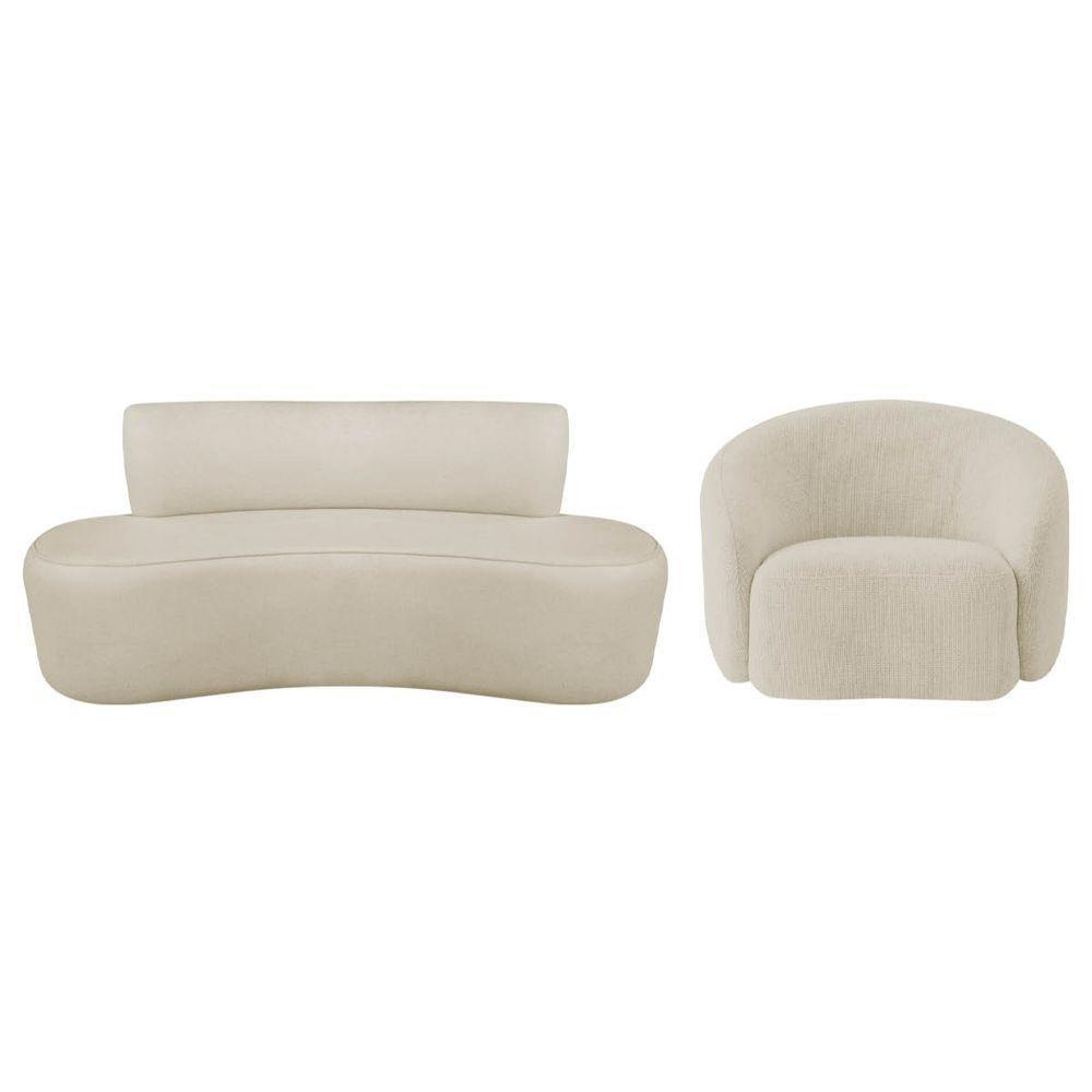 Kit Recamier Curvo Amsterdã 130cm E Poltrona Amore Luxo Bouclé Cor Bege - 4