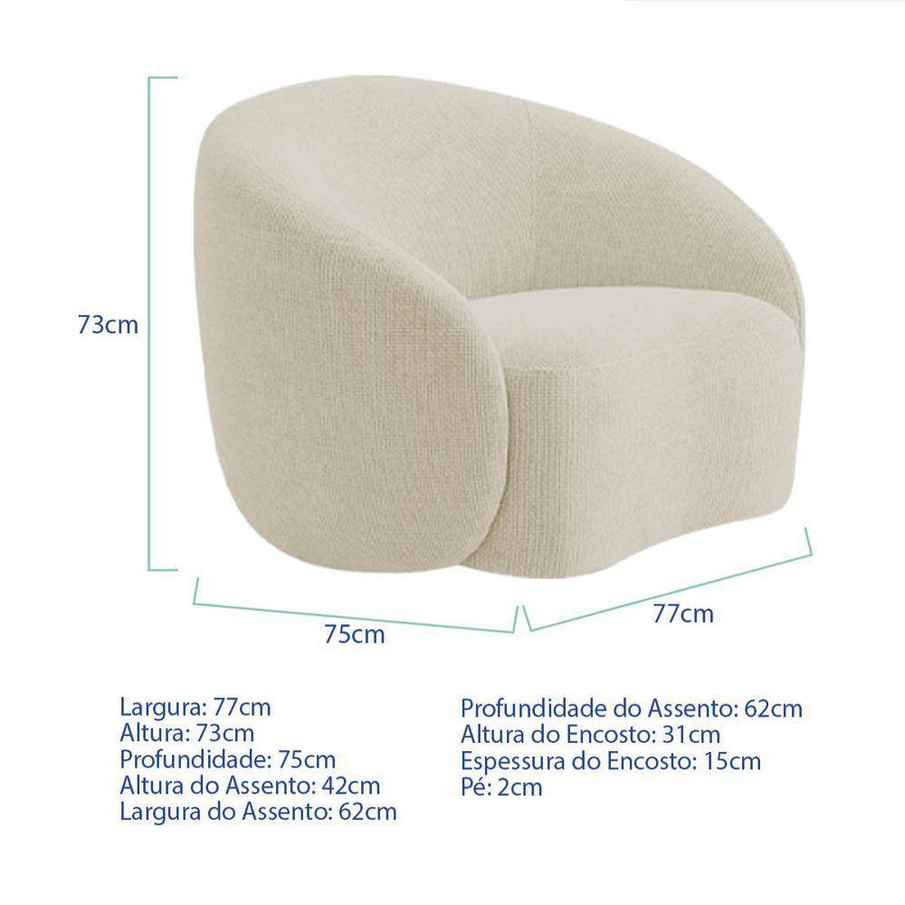 Kit Recamier Curvo Amsterdã 130cm E Poltrona Amore Luxo Bouclé Cor Bege - 7