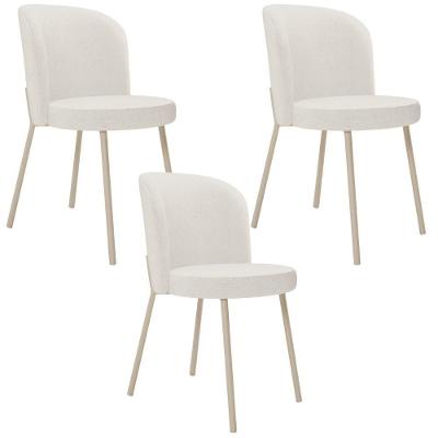 Kit 03 Cadeiras Para Sala De Jantar Cozinha Estofada Gavi Arena L02 Linho Bege - Lyam Decor